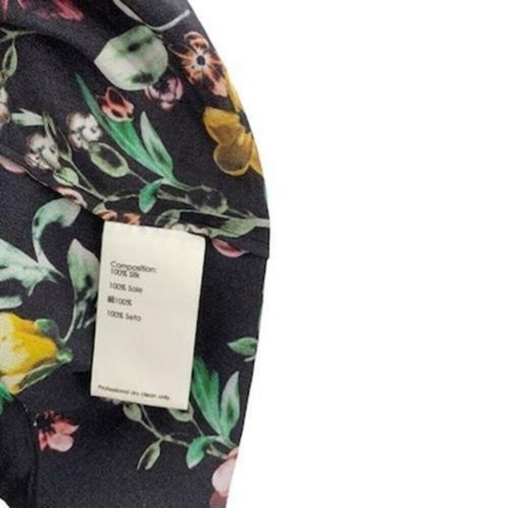 3.1 Phillip Lim Black Silk Floral Print Blouse Flutter Sleeve Size 0 - Picture 6 of 6